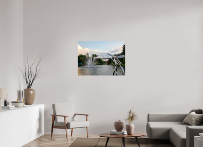 Living room with a large wall-mounted canvas print of a scenic landscape.